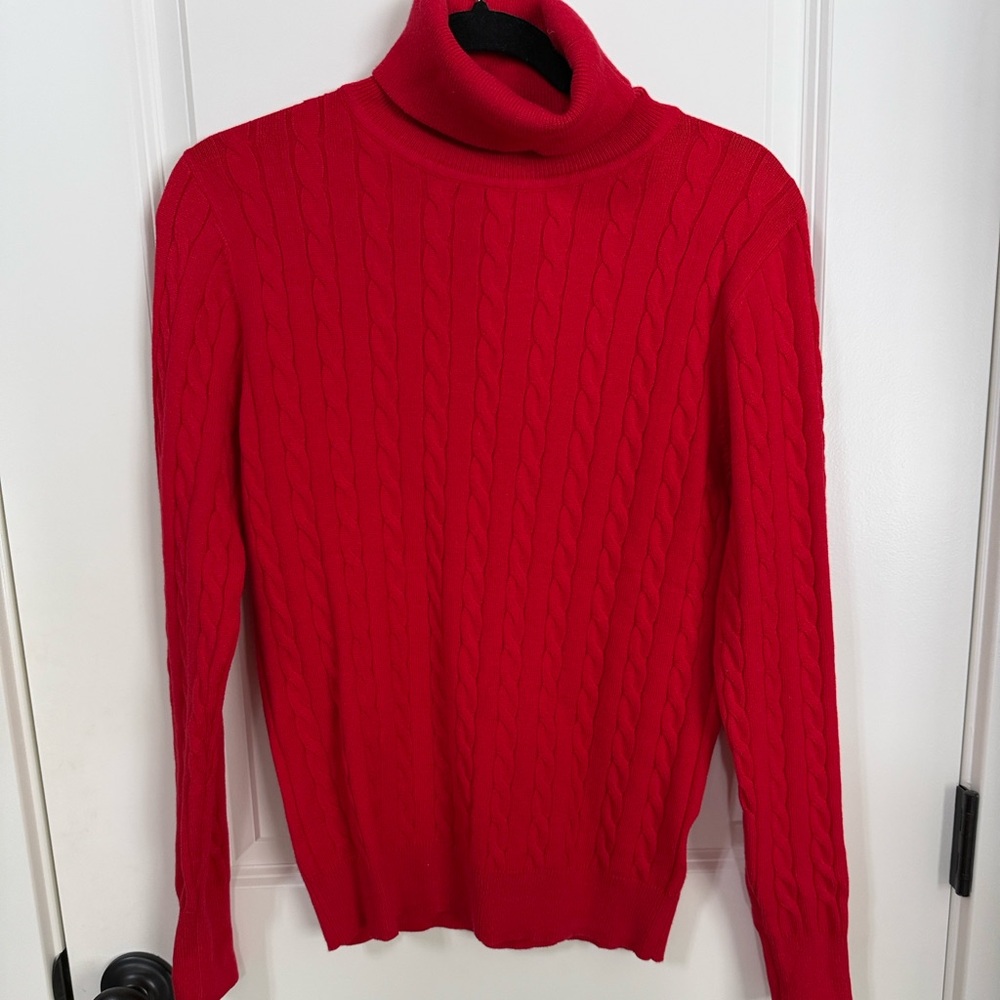 Red Cable Knit Turtleneck Sweater